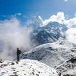 Adventurous traveler overlooking a stunning international landscape, embodying the spirit of affordable travel and exploring budget-friendly countries.