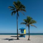 Stunning aerial view of a pristine white sand beach with turquoise water in the United States, perfect for a relaxing and unforgettable beach vacation.